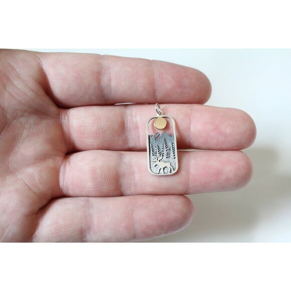 Sterling Silver Moose Pendant with Bronze Sun - Picture 1 of 8